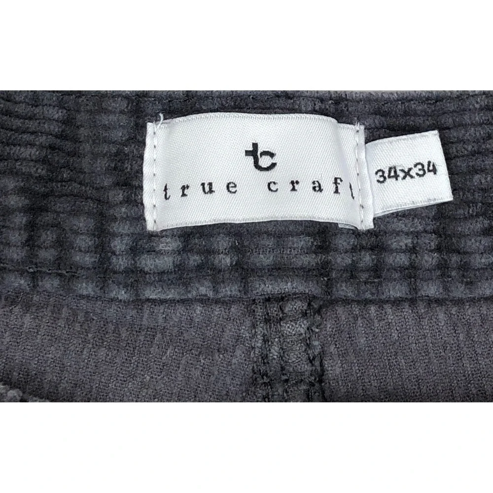 True Craft Mens Charcoal Gray Corduroy‎ Straight Leg Pants 34x34 Stretch Cotton